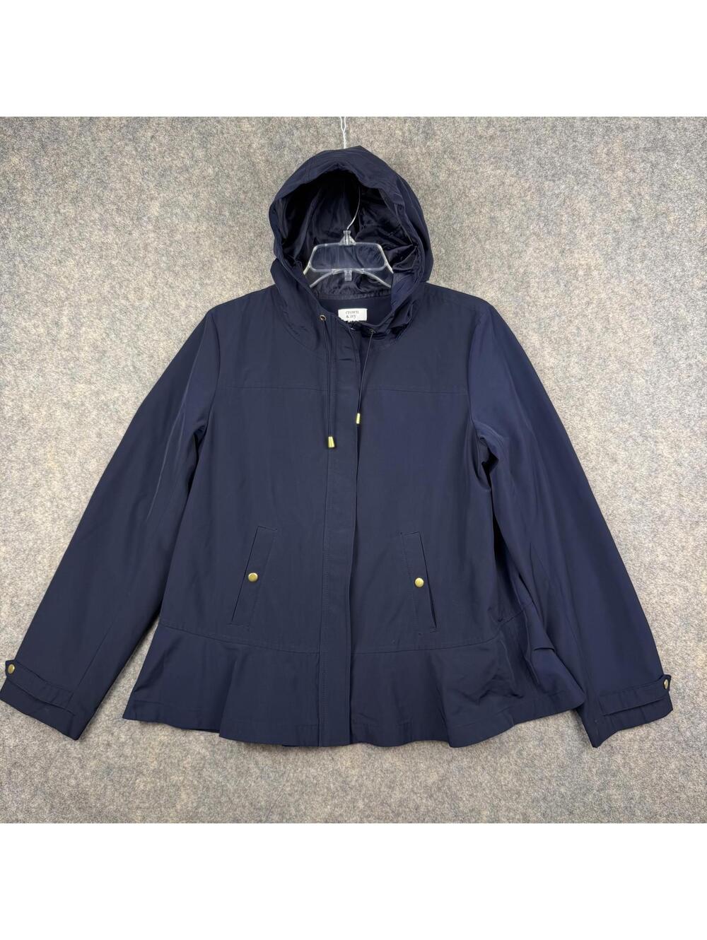 Crown & Ivy Women Full Zip Hooded Parka Jacket Liner Navy Blue Size Small 991